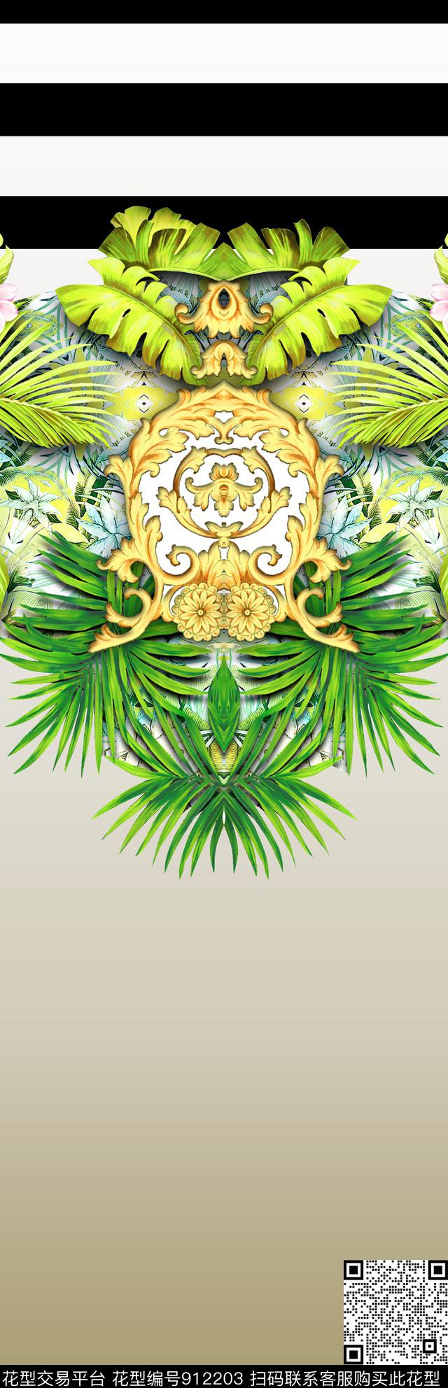 大牌风绿植树叶热带华亿平台数码印花华亿平台下载（图片编号: 912203） - 瓦栏（Walan）