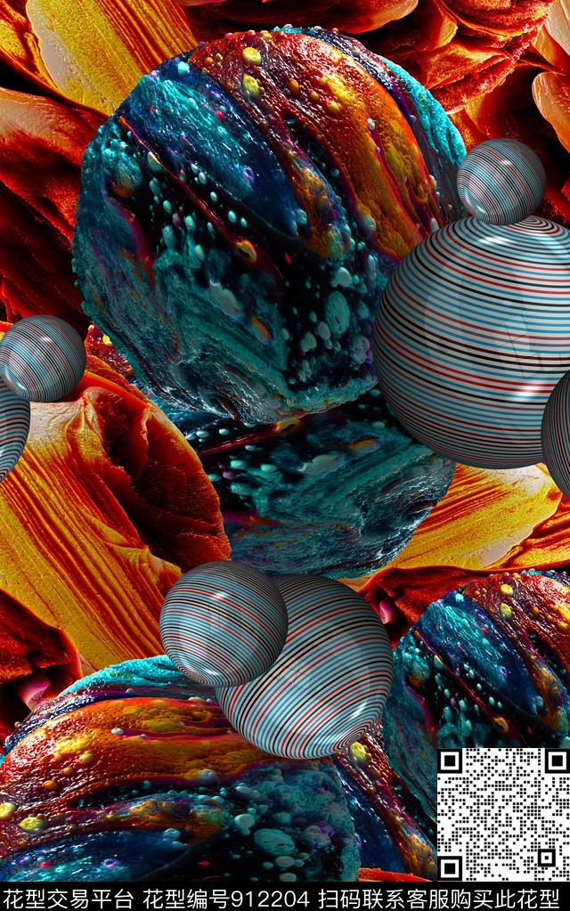 炫彩肌理抽象数码印花华亿平台下载（图片编号: 912204） - 瓦栏（Walan）