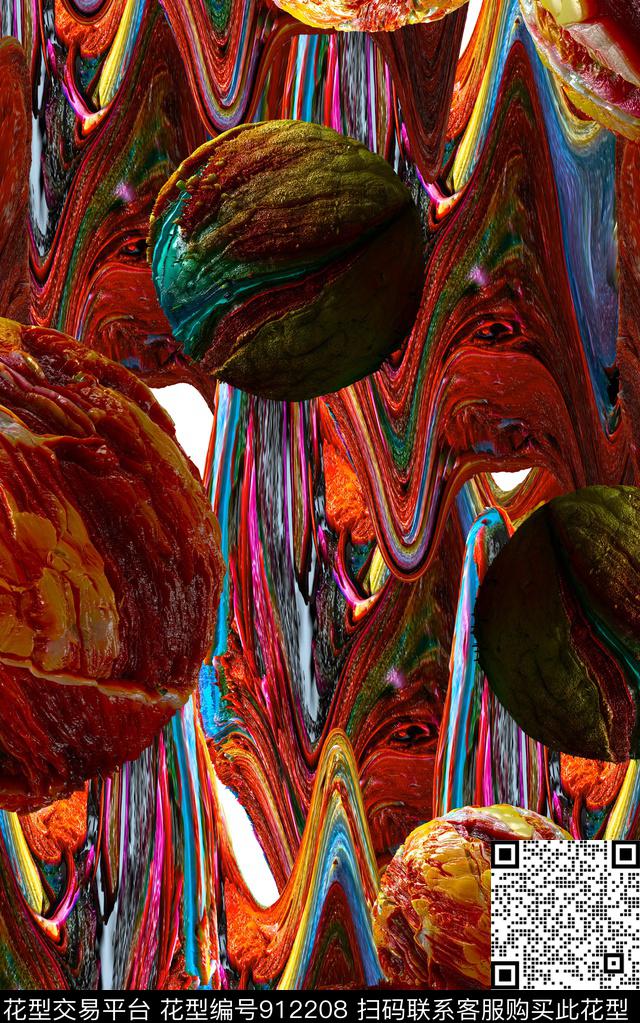 肌理抽象炫彩数码印花华亿平台下载（图片编号: 912208） - 瓦栏（Walan）