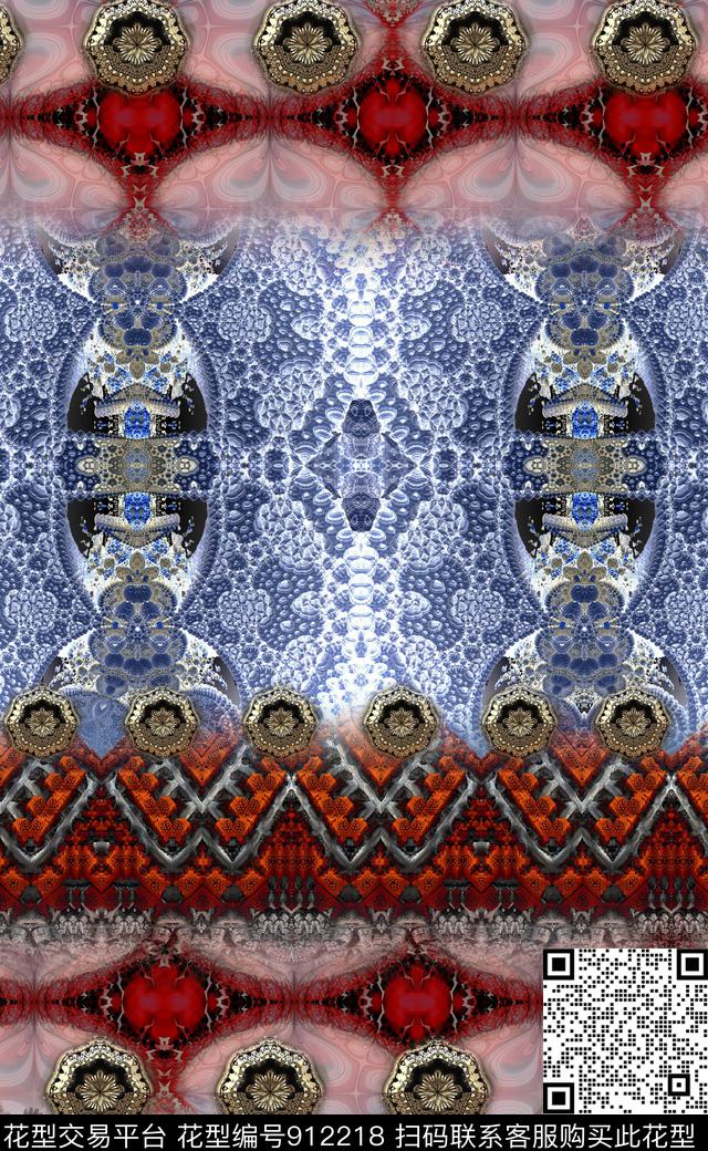 波西米亚民族风定位花数码印花华亿平台下载（图片编号: 912218） - 瓦栏（Walan）