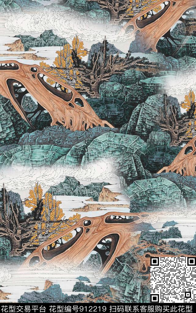 水墨风中国风国画数码印花华亿平台下载（图片编号: 912219） - 瓦栏（Walan）