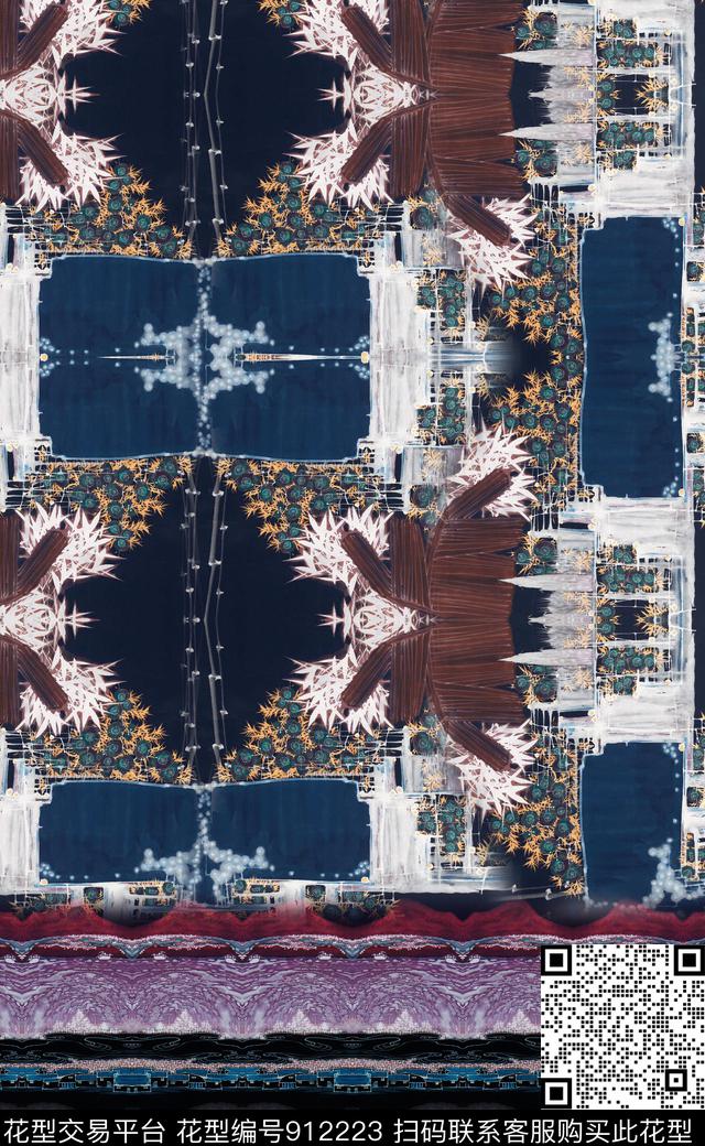 水墨风中国风定位花中国风数码印花华亿平台下载（图片编号: 912223） - 瓦栏（Walan）