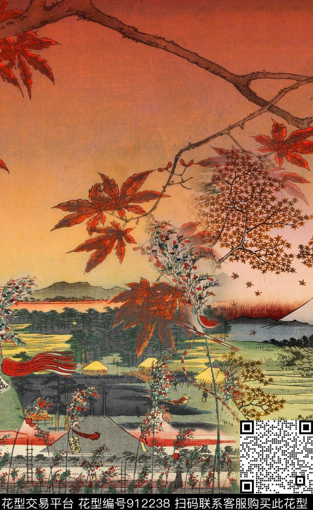 中国风定位花国画民族风数码印花华亿平台下载（图片编号: 912238） - 瓦栏（Walan）