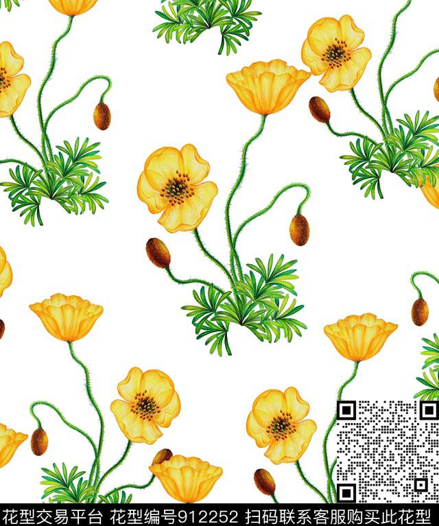 虞美人大花花卉数码印花华亿平台下载（图片编号: 912252） - 瓦栏（Walan）