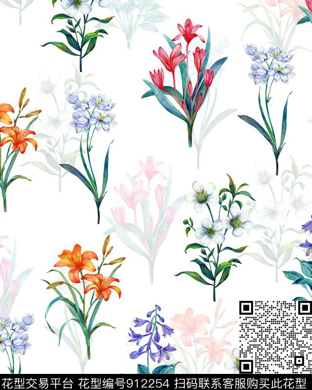花卉小碎花清爽底色花数码印花华亿平台下载（图片编号: 912254） - 瓦栏（Walan）