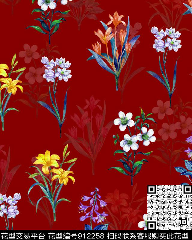 花卉小碎花清爽底色花数码印花华亿平台下载（图片编号: 912258） - 瓦栏（Walan）
