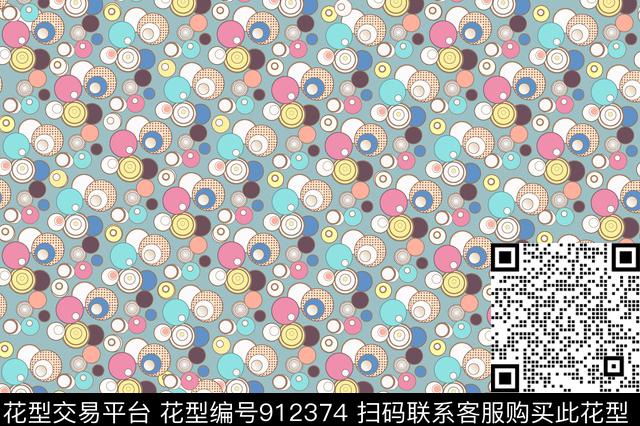 圆形趣味几何数码印花华亿平台下载（图片编号: 912374） - 瓦栏（Walan）