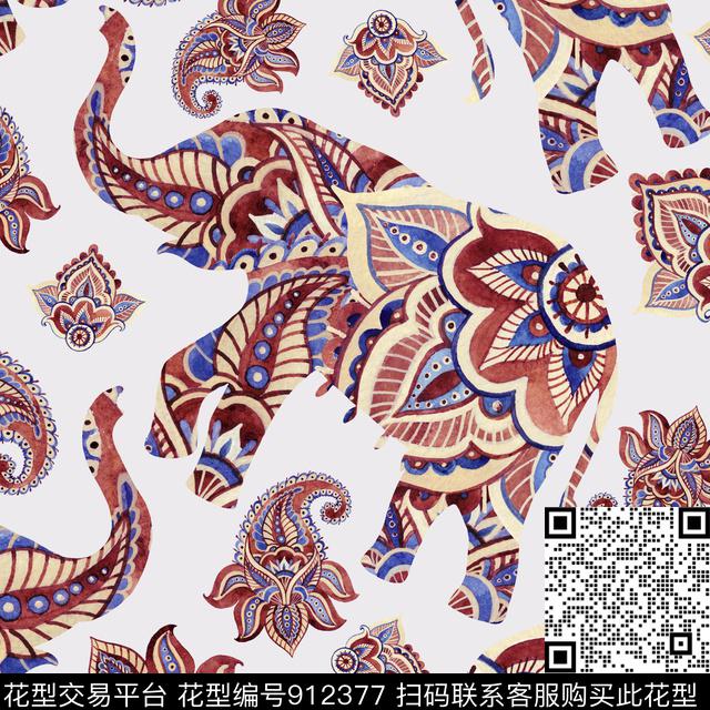 大象中国风大牌风数码印花华亿平台下载（图片编号: 912377） - 瓦栏（Walan）
