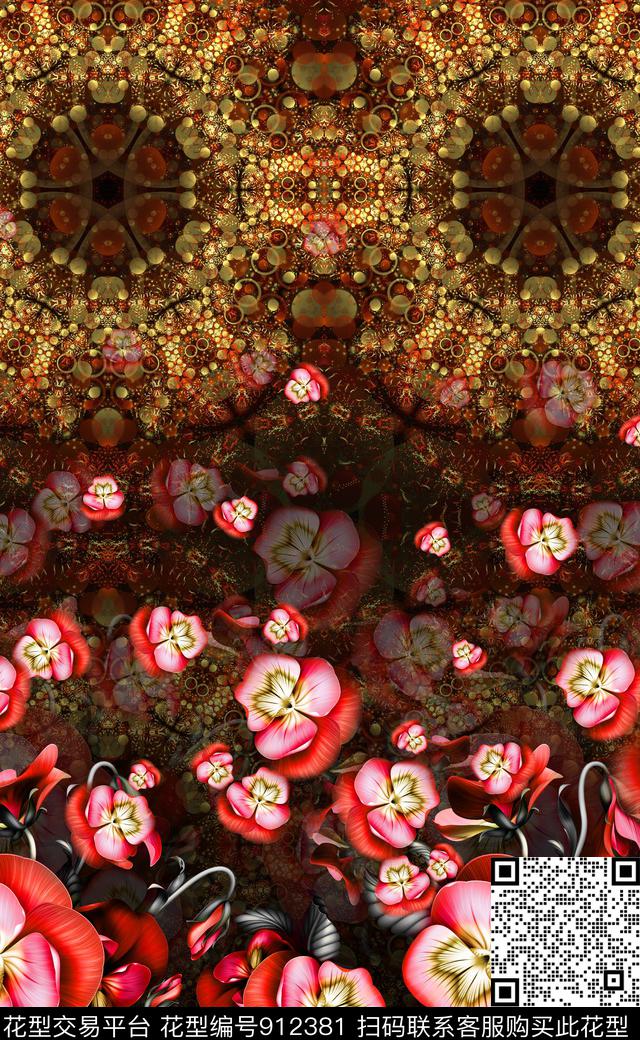 大花民族风定位花数码印花华亿平台下载（图片编号: 912381） - 瓦栏（Walan）