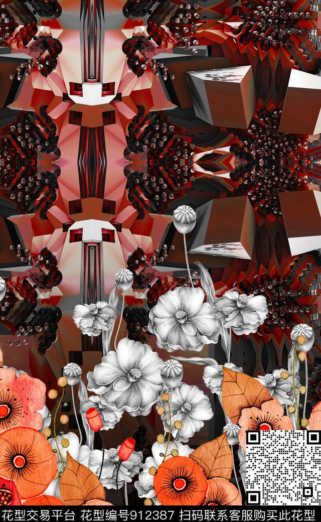 大花民族风定位花数码印花华亿平台下载（图片编号: 912387） - 瓦栏（Walan）