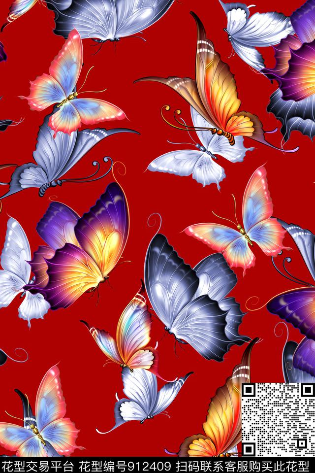 简约蝴蝶清爽底色花数码印花华亿平台下载（图片编号: 912409） - 瓦栏（Walan）