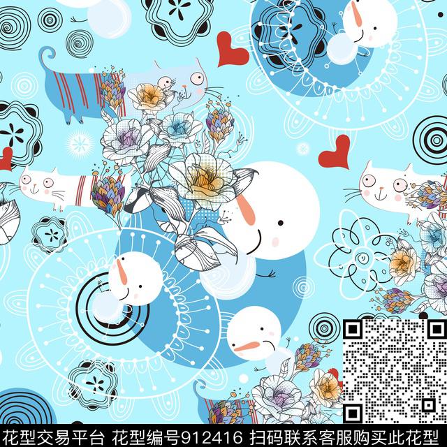 趣味可爱雪人数码印花华亿平台下载（图片编号: 912416） - 瓦栏（Walan）