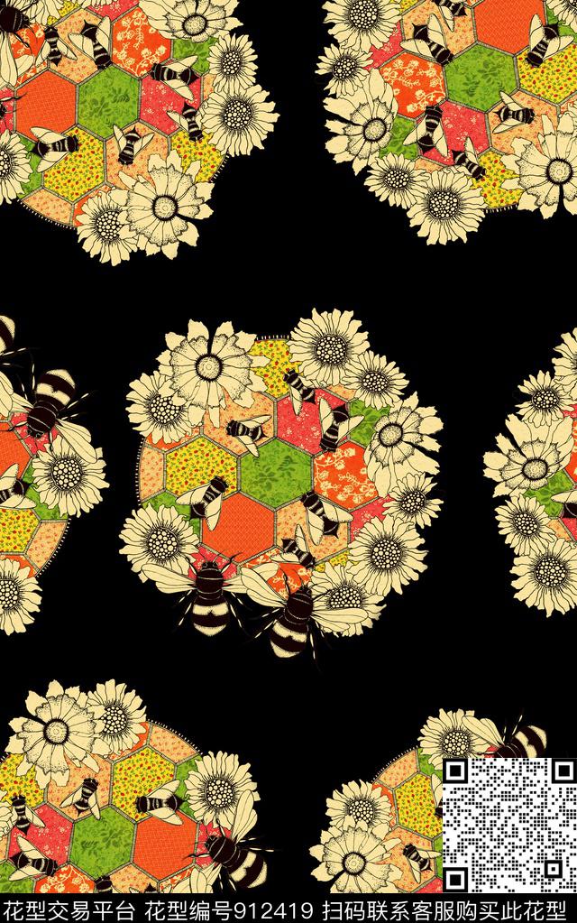 纹理几何花卉数码印花华亿平台下载（图片编号: 912419） - 瓦栏（Walan）