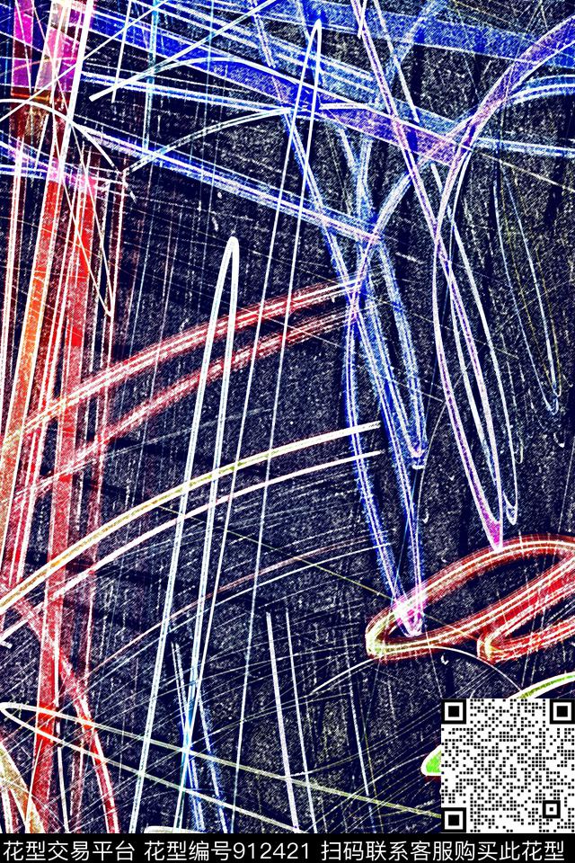 配饰抽象线条数码印花华亿平台下载（图片编号: 912421） - 瓦栏（Walan）