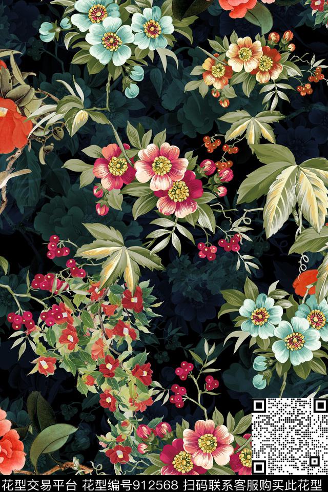 中老年大花中国风数码印花华亿平台下载（图片编号: 912568） - 瓦栏（Walan）