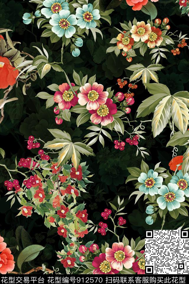 中老年大花中国风数码印花华亿平台下载（图片编号: 912570） - 瓦栏（Walan）