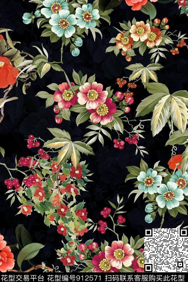 中老年大花中国风数码印花华亿平台下载（图片编号: 912571） - 瓦栏（Walan）