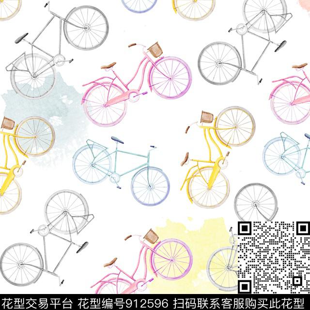 单车自行车卡通数码印花华亿平台下载（图片编号: 912596） - 瓦栏（Walan）