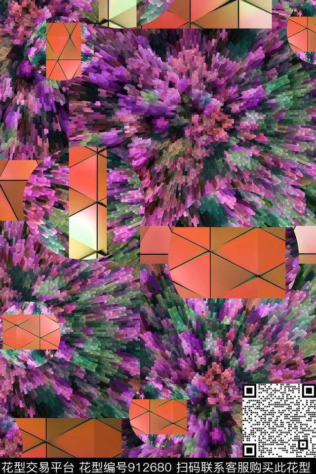 混合拼接抽象几何数码印花华亿平台下载（图片编号: 912680） - 瓦栏（Walan）