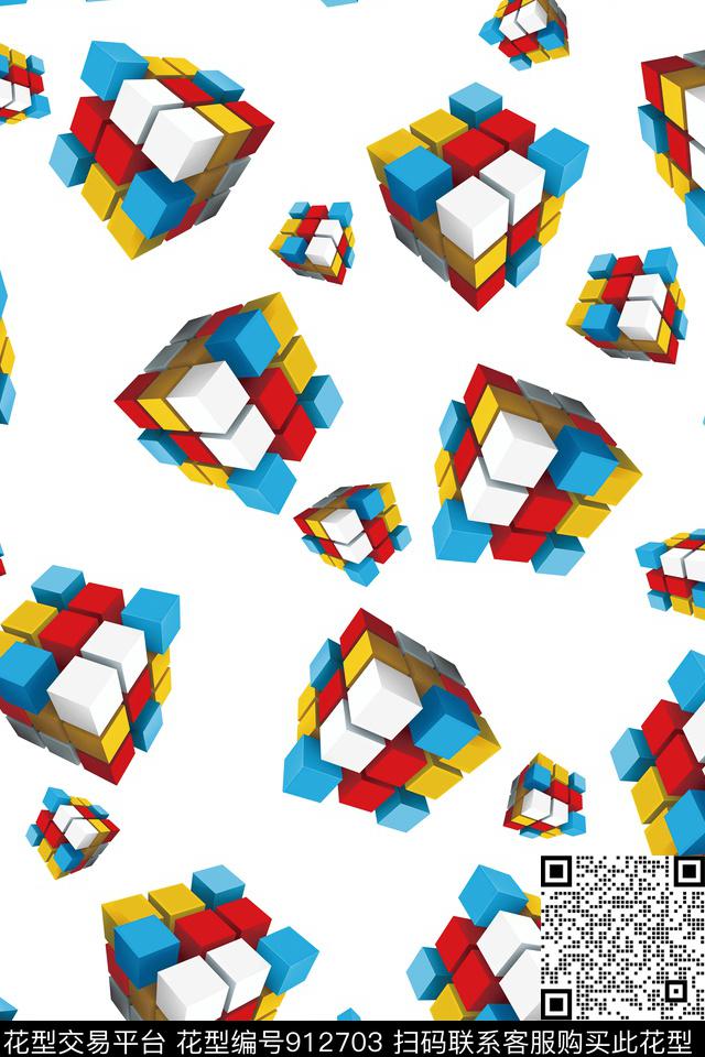 趣味几何男装魔方传统印花华亿平台下载（图片编号: 912703） - 瓦栏（Walan）