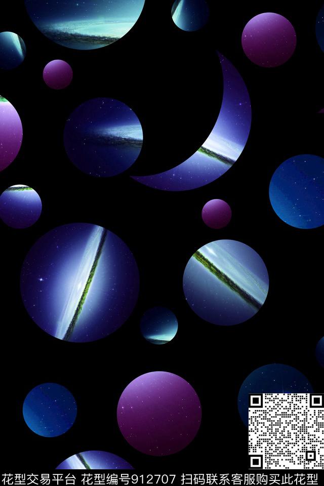 圆形月亮星空数码印花华亿平台下载（图片编号: 912707） - 瓦栏（Walan）