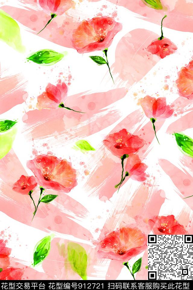 春夏华亿平台花卉清爽底色花数码印花华亿平台下载（图片编号: 912721） - 瓦栏（Walan）