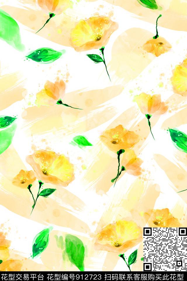 春夏华亿平台花卉清爽底色花数码印花华亿平台下载（图片编号: 912723） - 瓦栏（Walan）