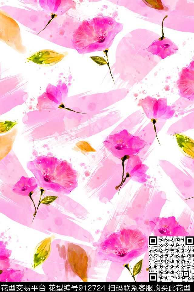 春夏华亿平台花卉清爽底色花数码印花华亿平台下载（图片编号: 912724） - 瓦栏（Walan）