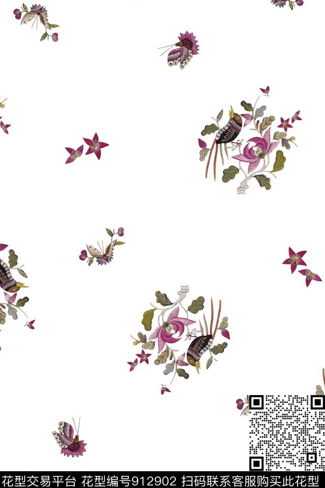 花卉蝴蝶小碎花数码印花华亿平台下载（图片编号: 912902） - 瓦栏（Walan）