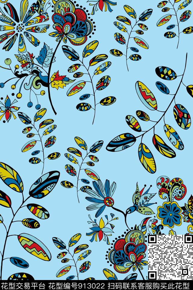 大牌风绿植树叶花卉数码印花华亿平台下载（图片编号: 913022） - 瓦栏（Walan）