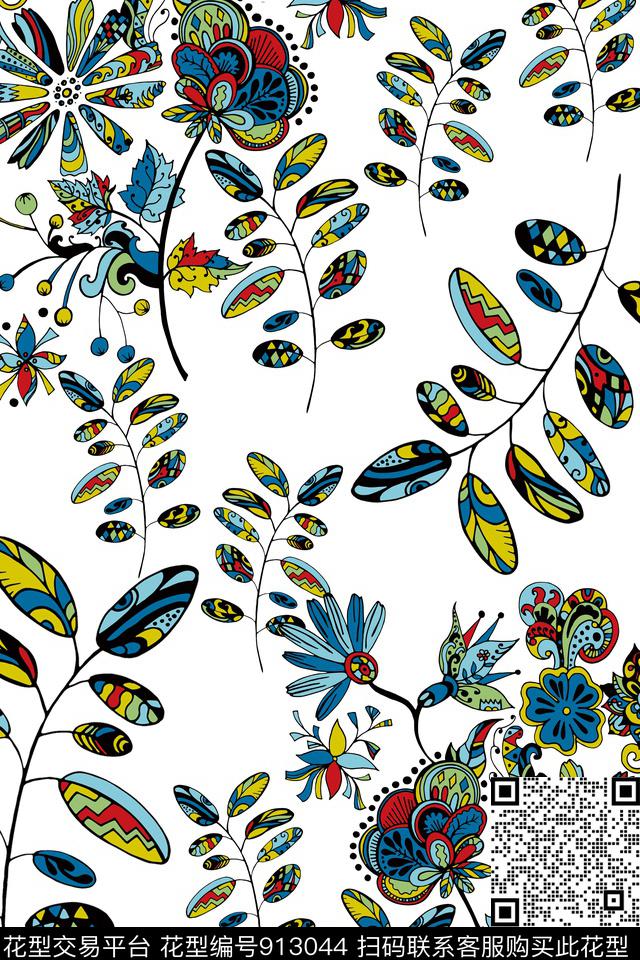 大牌风绿植树叶花卉数码印花华亿平台下载（图片编号: 913044） - 瓦栏（Walan）