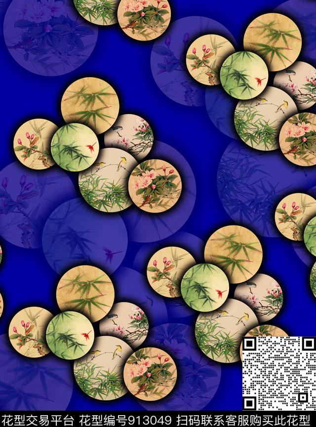 几何国画竹子数码印花华亿平台下载（图片编号: 913049） - 瓦栏（Walan）