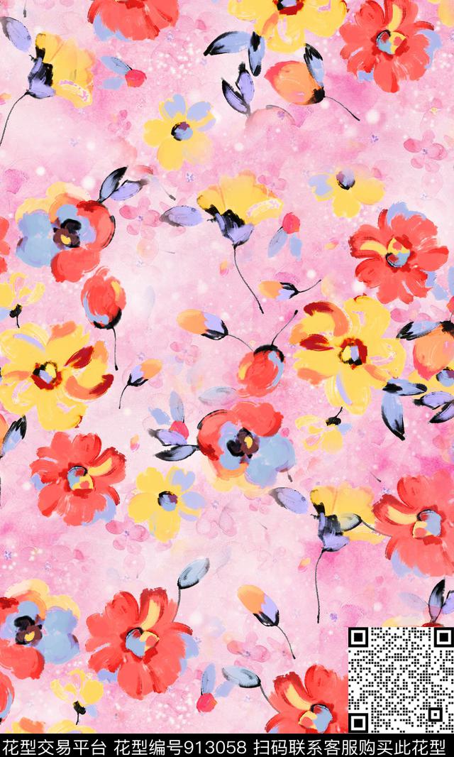 休闲水彩花卉数码华亿平台数码印花华亿平台下载（图片编号: 913058） - 瓦栏（Walan）