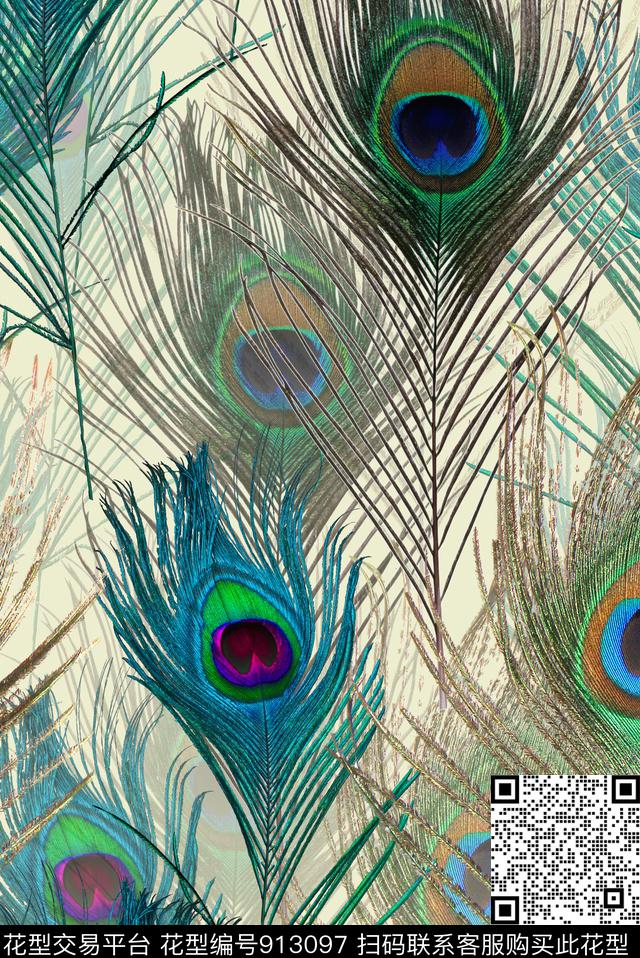 孔雀宫廷风大牌风数码印花华亿平台下载（图片编号: 913097） - 瓦栏（Walan）