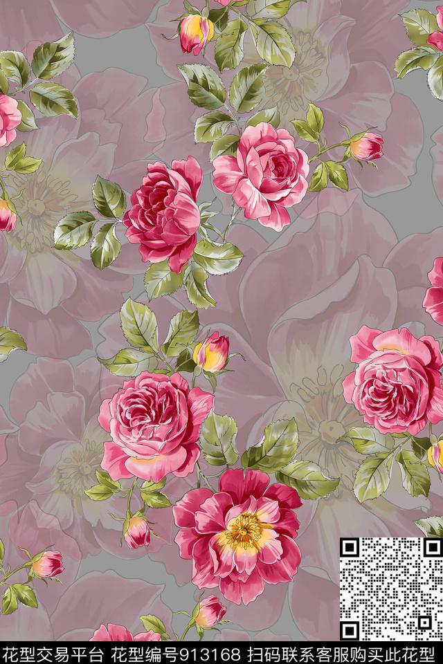 春夏华亿平台花卉清爽底色花数码印花华亿平台下载（图片编号: 913168） - 瓦栏（Walan）