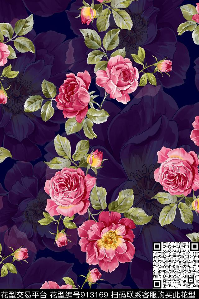 春夏华亿平台花卉清爽底色花数码印花华亿平台下载（图片编号: 913169） - 瓦栏（Walan）