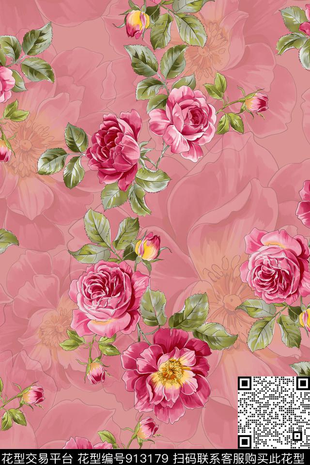 春夏华亿平台花卉清爽底色花数码印花华亿平台下载（图片编号: 913179） - 瓦栏（Walan）