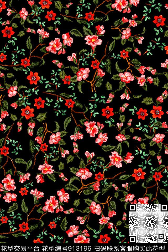 花卉小碎花绣花数码印花华亿平台下载（图片编号: 913196） - 瓦栏（Walan）