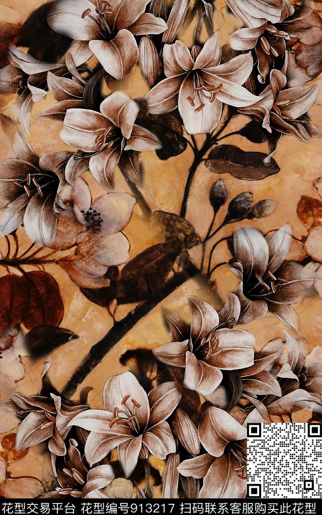 大牌风纹理花卉数码印花华亿平台下载（图片编号: 913217） - 瓦栏（Walan）