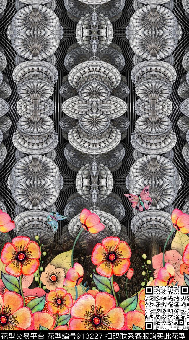 纹理几何花卉数码印花华亿平台下载（图片编号: 913227） - 瓦栏（Walan）