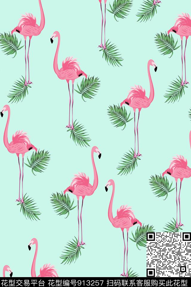 大牌风绿植树叶天堂鸟数码印花华亿平台下载（图片编号: 913257） - 瓦栏（Walan）