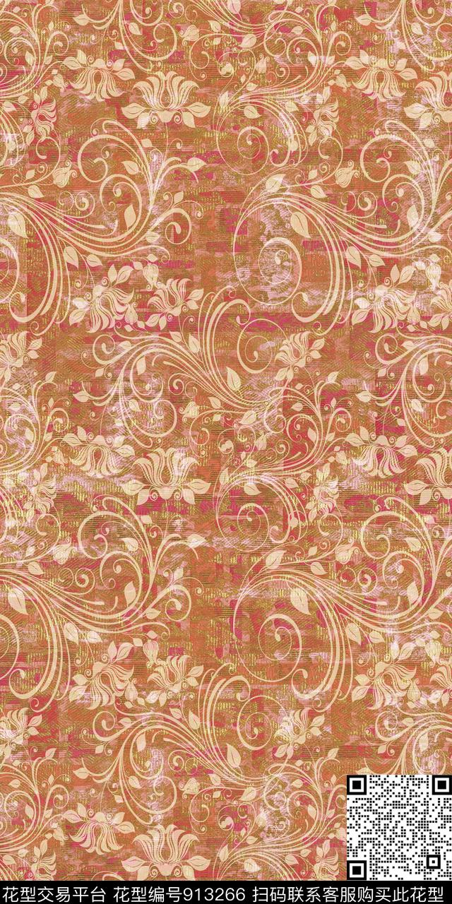 满版散花棉麻抽象数码印花华亿平台下载（图片编号: 913266） - 瓦栏（Walan）
