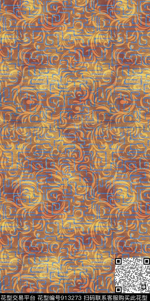 满版散花棉麻抽象数码印花华亿平台下载（图片编号: 913273） - 瓦栏（Walan）