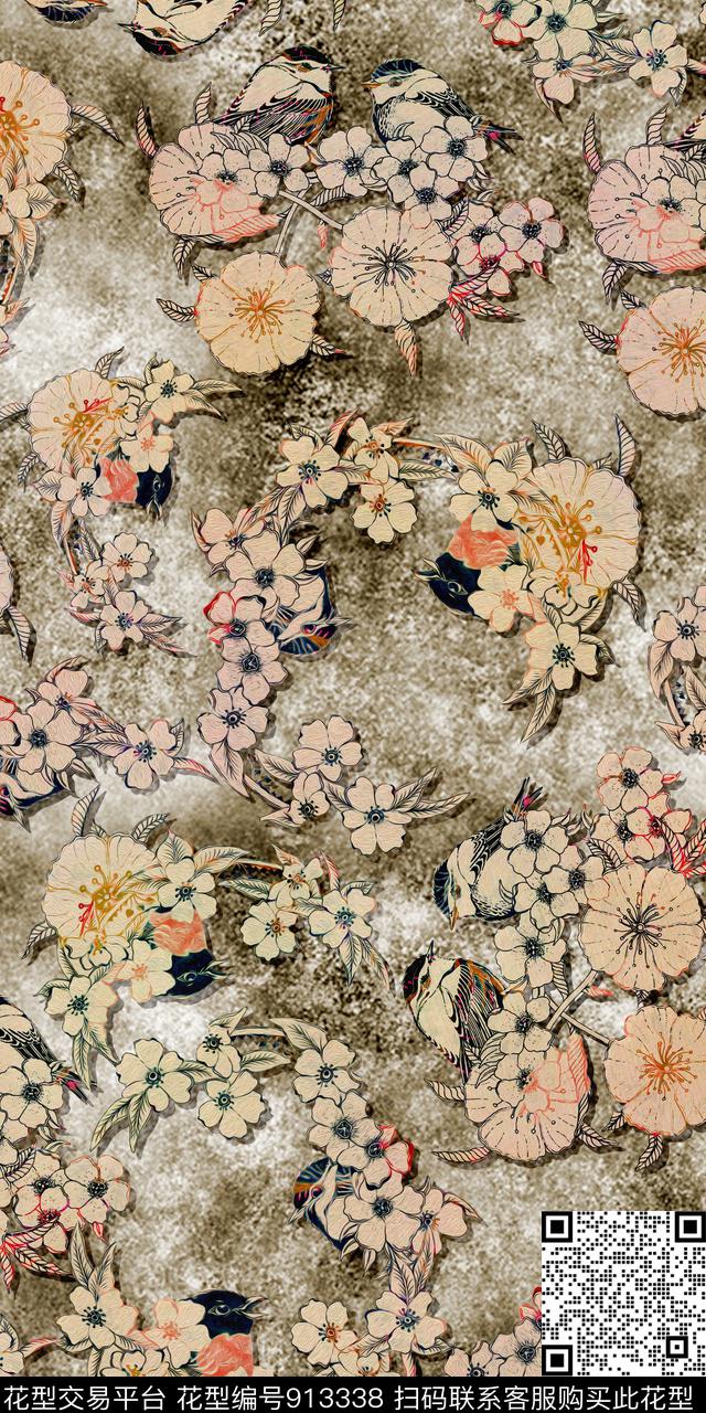 花卉小碎花3D立体数码印花华亿平台下载（图片编号: 913338） - 瓦栏（Walan）