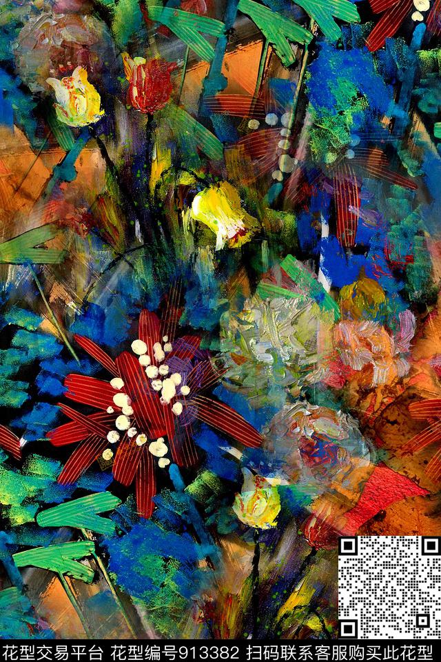 抽象几何油画华亿平台数码印花华亿平台下载（图片编号: 913382） - 瓦栏（Walan）
