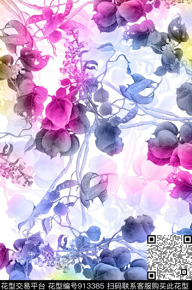 植物花卉中国风数码印花华亿平台下载（图片编号: 913385） - 瓦栏（Walan）