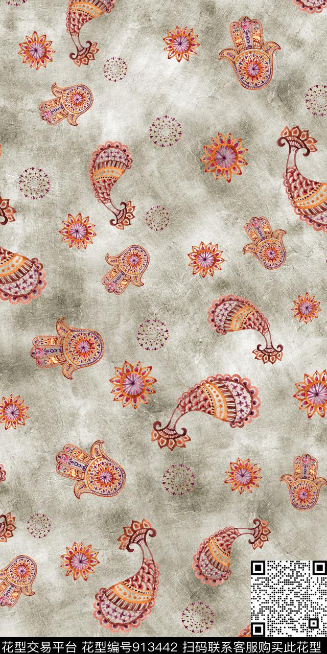 复古棉麻数码华亿平台数码印花华亿平台下载（图片编号: 913442） - 瓦栏（Walan）