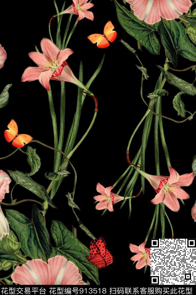 手绘花卉绿植树叶数码华亿平台数码印花华亿平台下载（图片编号: 913518） - 瓦栏（Walan）