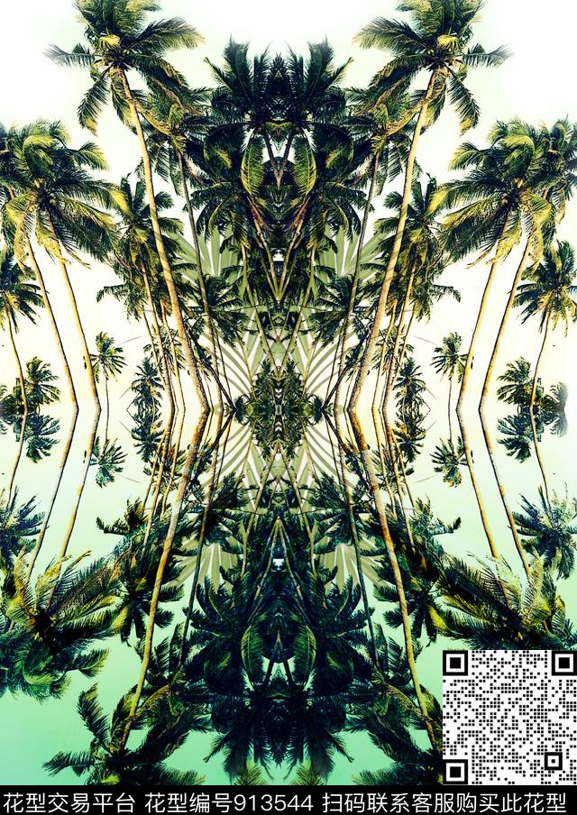 热带华亿平台数码华亿平台椰树定位花数码印花华亿平台下载（图片编号: 913544） - 瓦栏（Walan）
