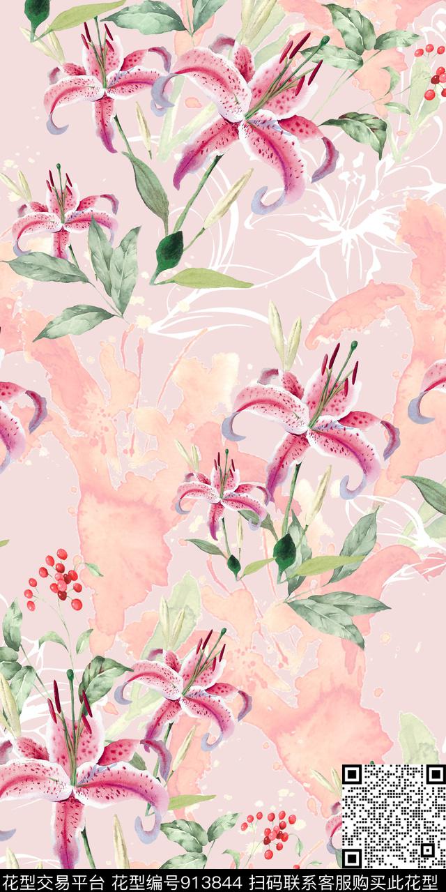 花卉香水百合雅致数码印花华亿平台下载（图片编号: 913844） - 瓦栏（Walan）